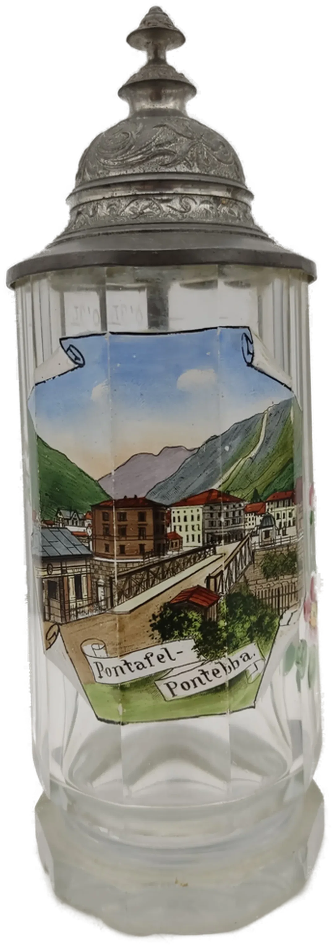 Glas-Bierkrug Pontafel-Pontebba Bierkrug Geprägter Zinndeckel 0,3 L | Historisches Sammlerstück - Bild 1