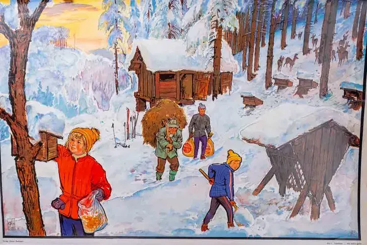 Lehrbild Winter, Fütterung, Verlag Quirin Haslinger, Linz  - Bild 4