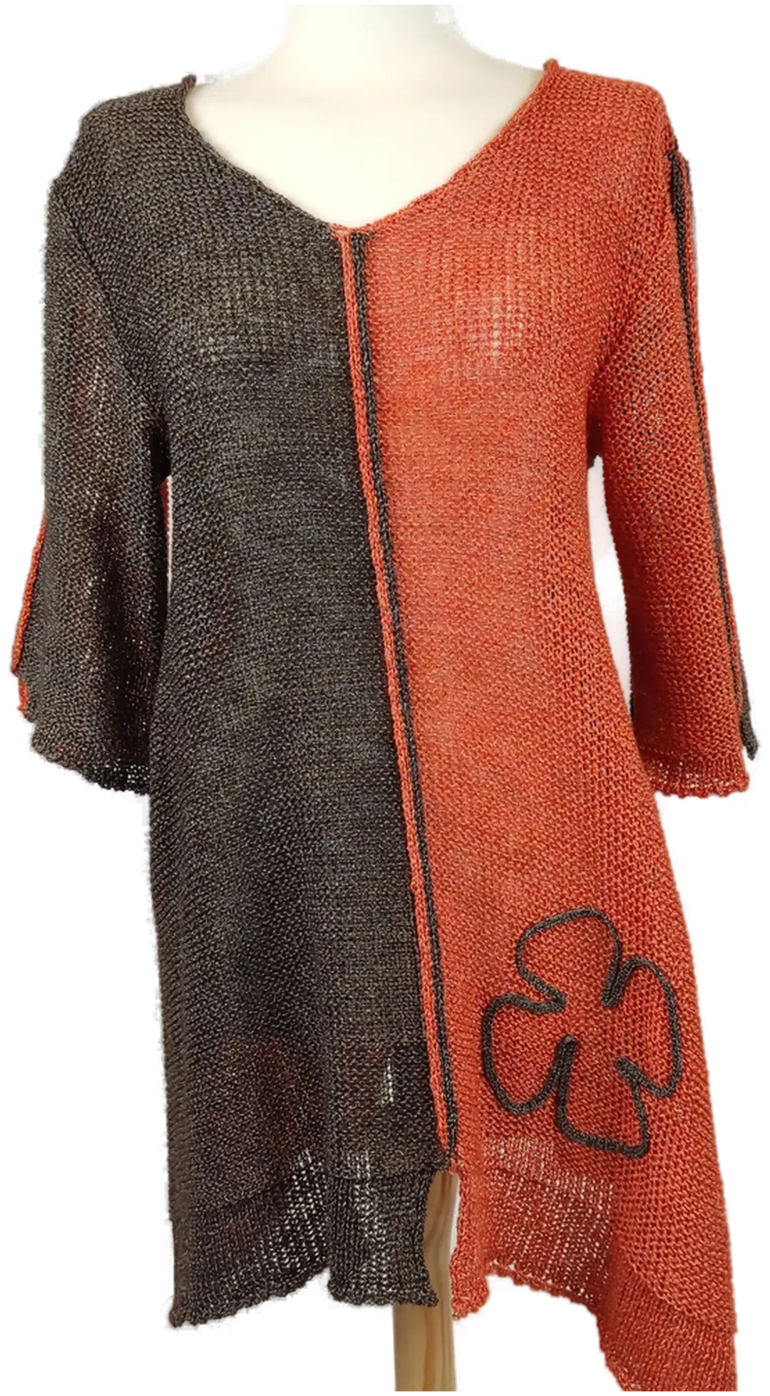 Damenpullover zweifarbig mit V-Ausschnitt und Blumenapplikation- XL/ 42 - Bild 4