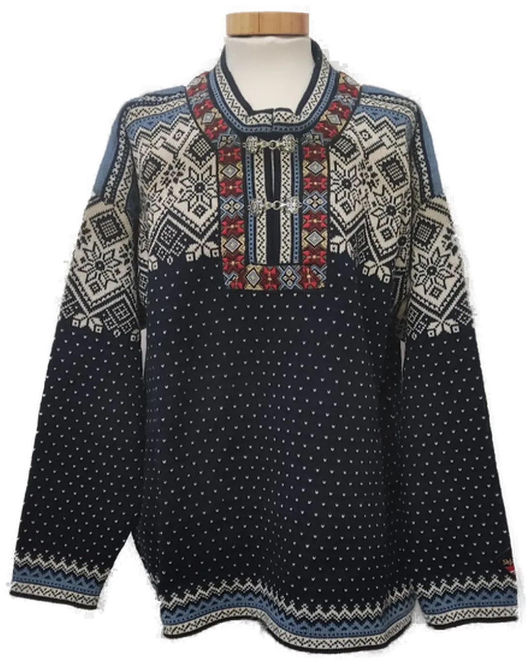 Skjaeveland Herrenpullover aus purer Wolle in blau, Größe M mit Originaletikett - Bild 4