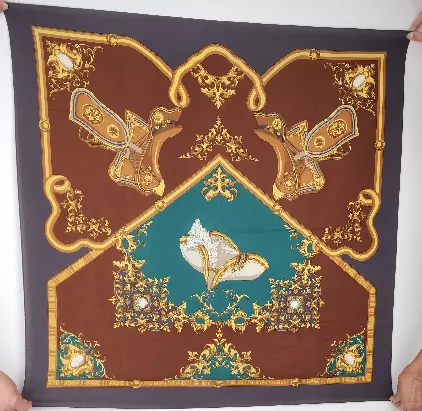 Tuch 'Romano', Seide, braun/schwarz/türkis/gelb gemustert, Größe ca. 86 x 86 cm – Bild 2