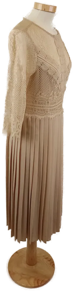 ZARA Damen Plissee Midikleid mit Spitze, Nude, Gr. M - Bild 2