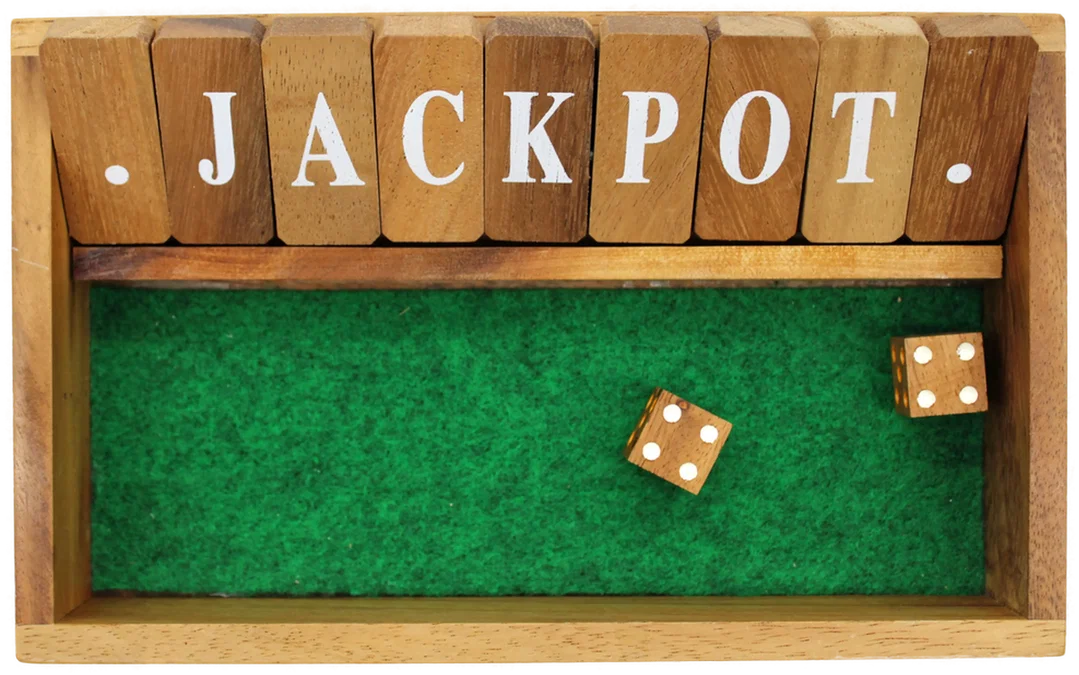 Holz-Würfelspiel „Shut the Box / JACKPOT“, Klappsteine 1–9 und Buchstaben, Filzeinlage, inkl. 2 Holzwürfeln – Bild 4