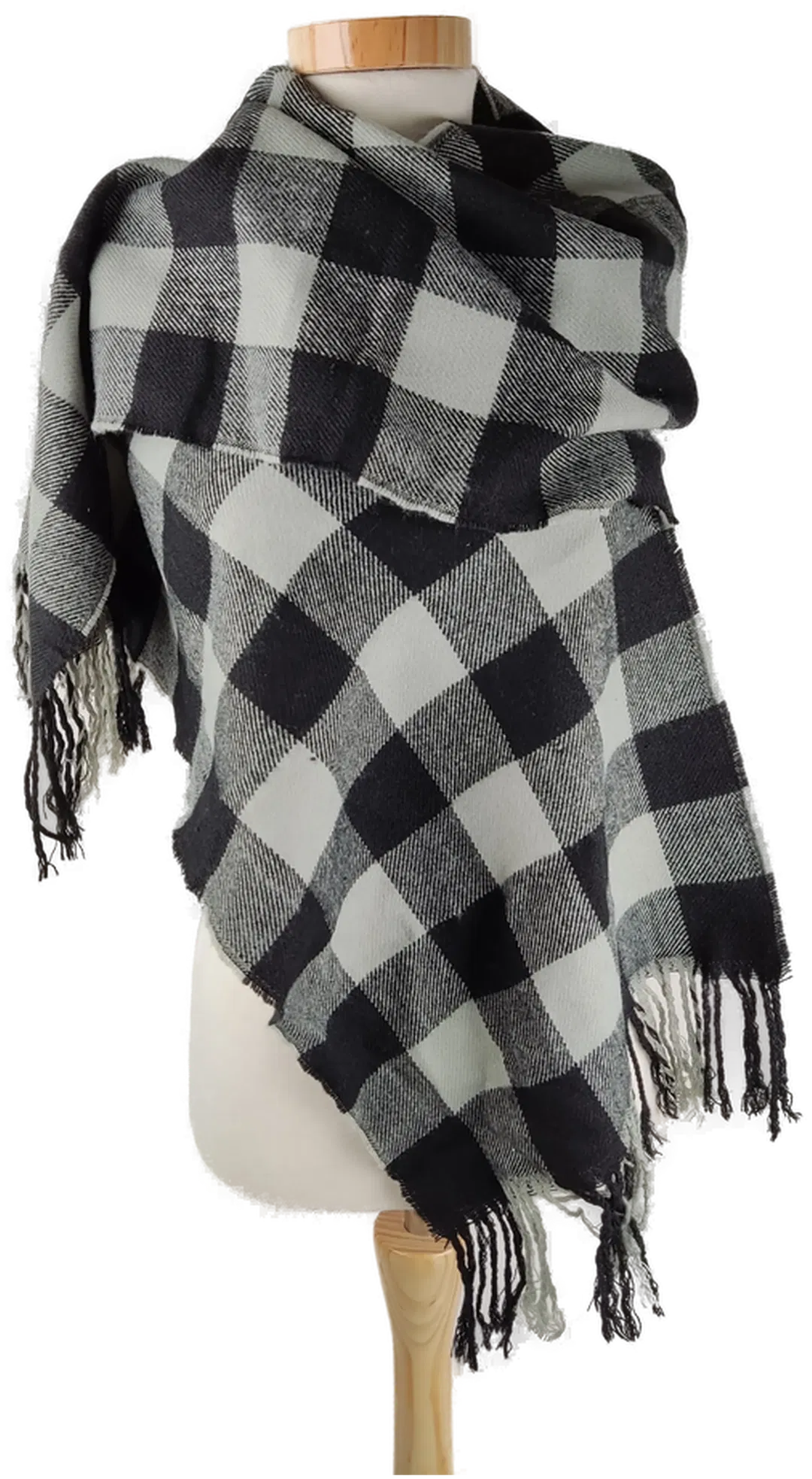 Schal schwarz/grau kariert mit Fransen - Bild 1
