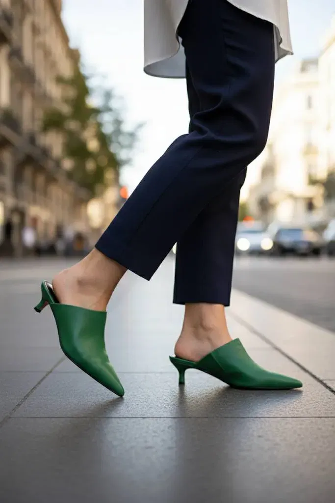 Marc Cain Luxus Designer Mules – Echtleder, grün, spitz, Gr. 39 - Bild 1
