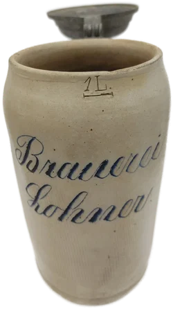 Bierkrug Brauerei Lohmer Steinzeug, Geprägter Zinndeckel 1 L  | Mit Charakterspur - Bild 5