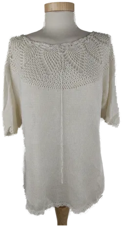 Pullover kurzam mit Rundhalsausschnitt, gestrickt, weißes Garn, Größe 40/42 (geschätzt) - Bild 1