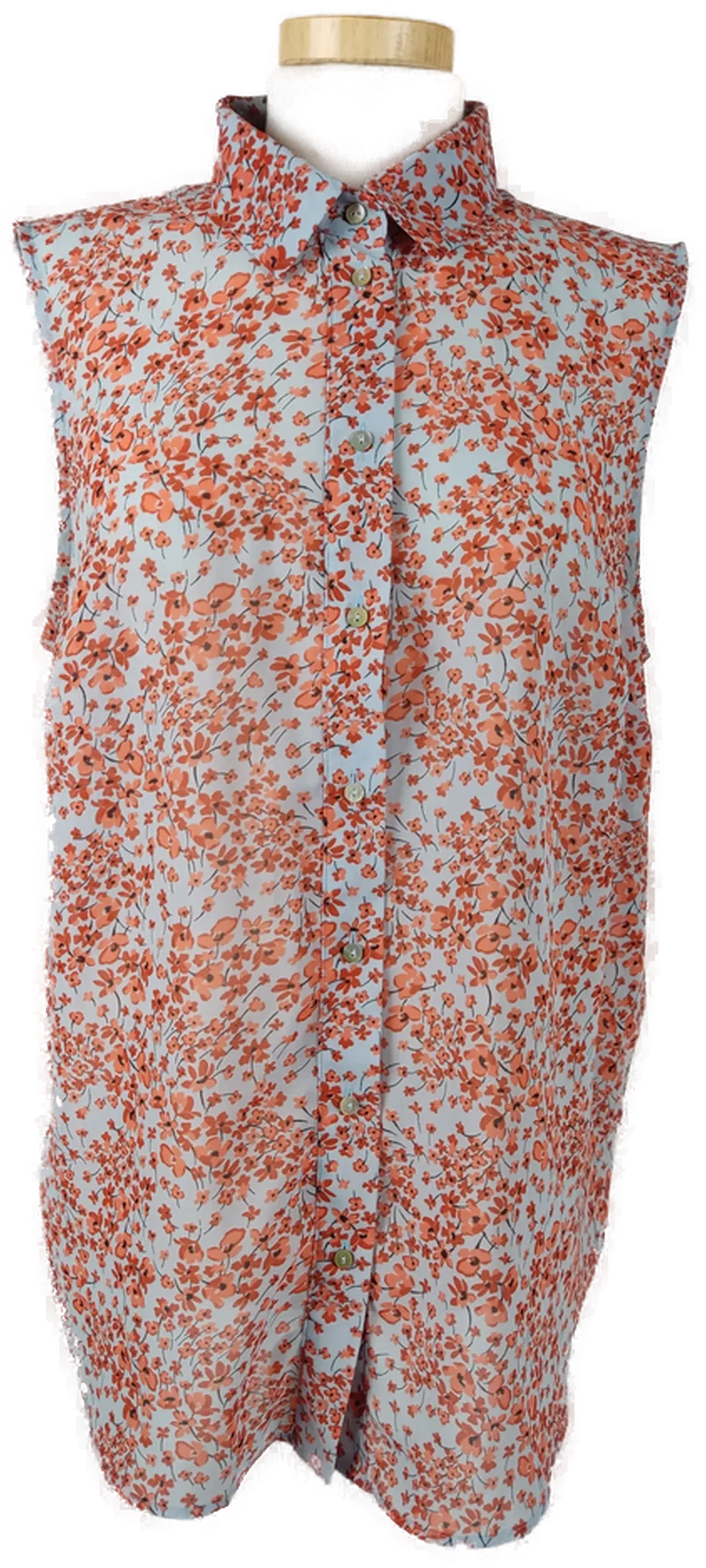 H&M Damen Bluse hellblau + orange/rot geblümt - M/38 - Bild 4