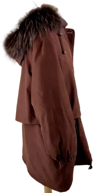 Jacke langarm mit Stehkragen und Kapuze, dunkelbraun, Größe 48 – Bild 2