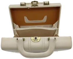 Vintage Leder Kosmetikkoffer mit Schlüssel weiss/beige/braun - Bild 3