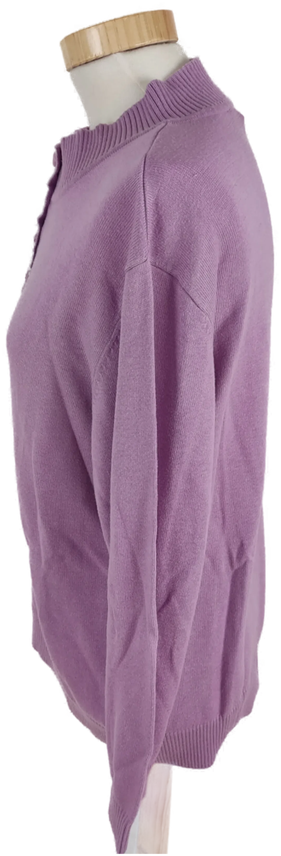 Pullover "Fair Lady", langarm mit Stehkragen, lila mit Knopfleiste, Größe 44 – Bild 2