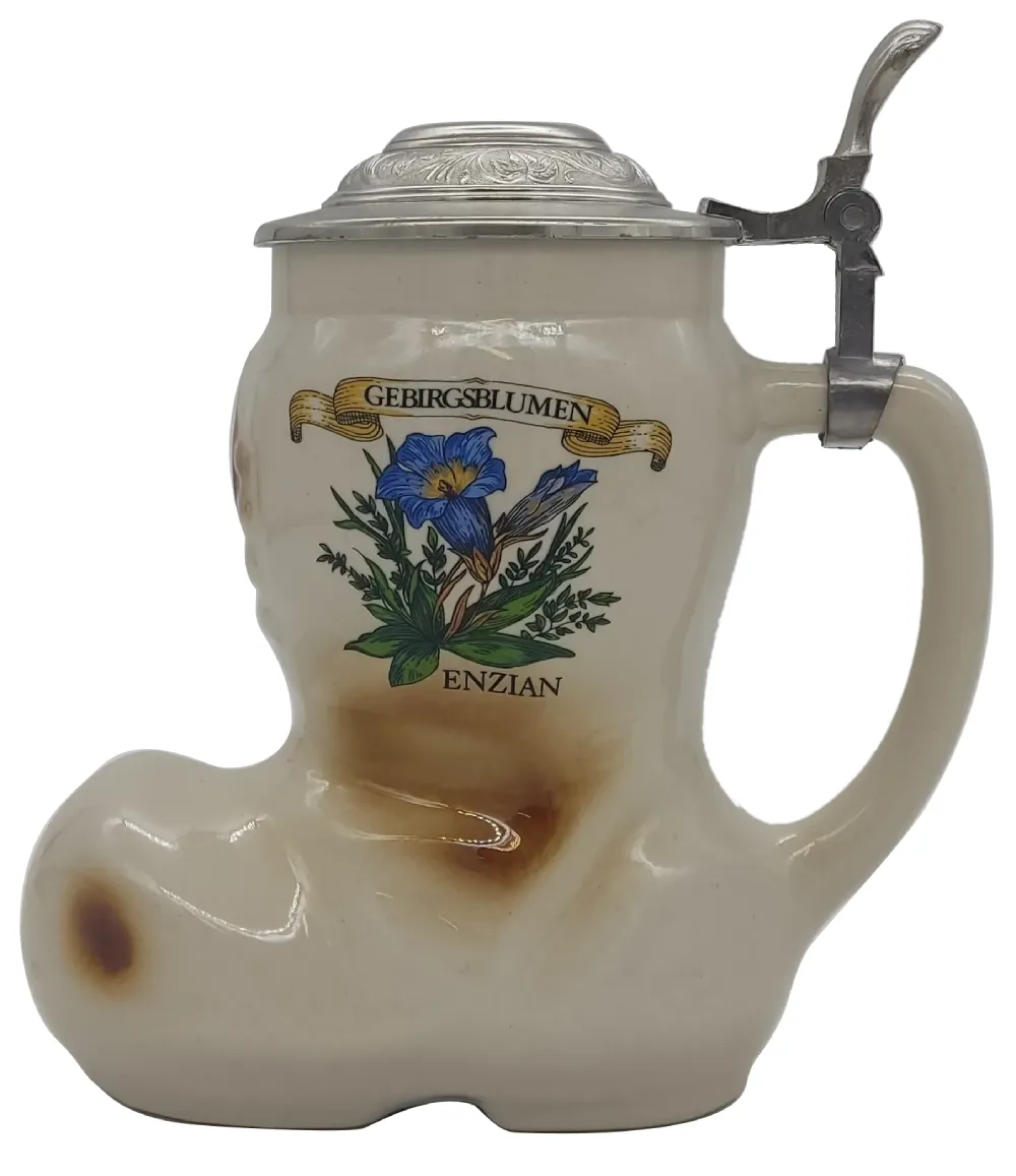 Bierkrug mit Deckel und Enzianmotiv in beige, Höhe 20cm - Bild 4