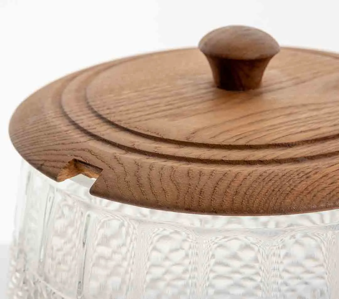 Vintage Bowletopf aus Kristallglas mit Echtholz-Deckel Ø 20 cm – Bild 3