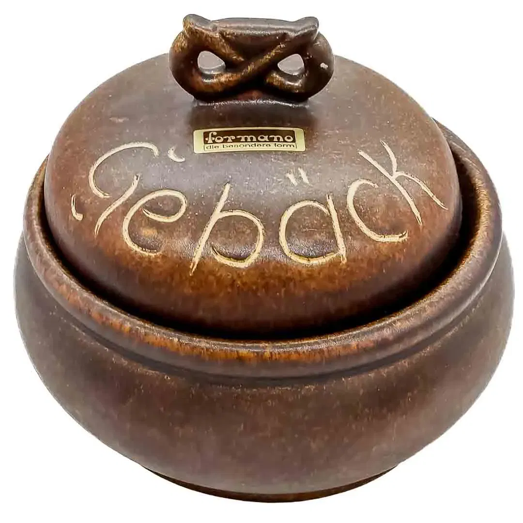 Formano Keramik Ton-Topf mit Deckel in braun mit Aufschrift 