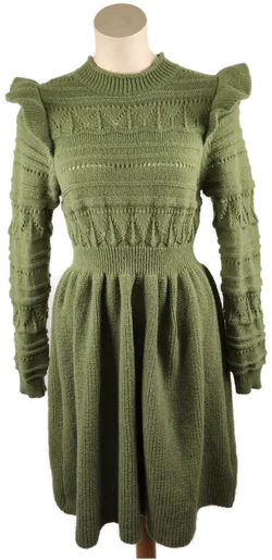 Damenkleid Shein Olivgrün, Strickoptik | Winterlicher Charme – Vorschau 1