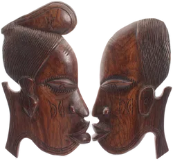 Afrikanische Holzmaske Paar – Handgeschnitzte Wanddeko – ca. 29 cm - Bild 1