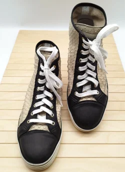 Hogan High-Top Sneaker, Schuppenoptik, Gr. 39,5, beige/gold, Leder