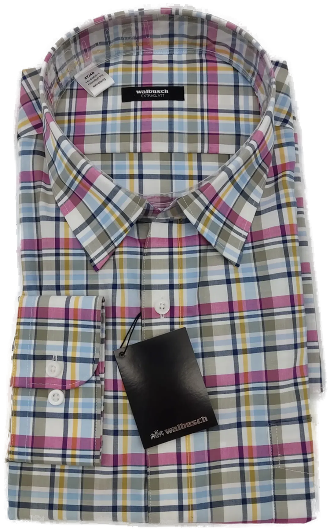 Walbusch Extraglatt Herrenhemd blau, weiß kariert - 47/48 Kragenweite, extralang - comfort fit - Bild 4