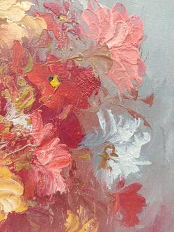 Ölgemälde Leinen auf Holzrahmen mit Golddekor 64×54 cm | Vintage-Schatz - Bild 9