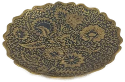 Vintage Messing-Teller mit floralem Gravur-Design – Vorschau 1