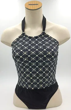 Lahco Neckholder-Badeanzug schwarz/weiß mit Blumenmuster Gr. 38 - Bild 1