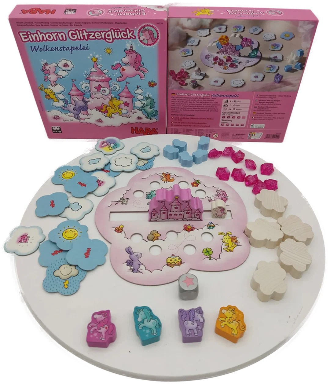 HABA Einhorn Glitzerglück Wolkenstapelei (Ab 4) | Kooperatives Stapelspiel - Bild 1