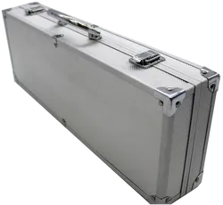 Grillbesteck-Set im Aluminiumkoffer, Holzgriffe, Edelstahl – umfangreiches Set mit Bürste, Zange, Wender, Gabel, Spießen - Bild 3