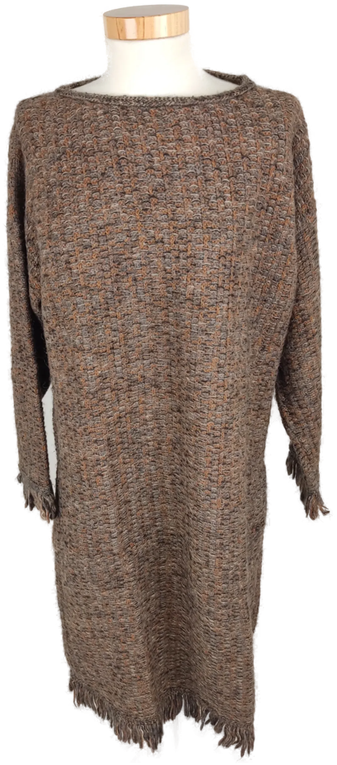 Strickkleid dreiviertelarm mit Rundhalsausschnitt, braun/schwarz meliert mit Taschen, Größe 38 (geschätzt) - Bild 1