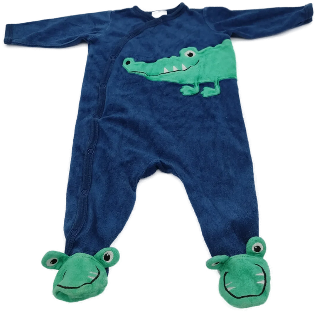 H&M Baby Jungen Pyjama, blau/grün, Größe 62, Frottee, mit Druckknöpfen – Bild 1