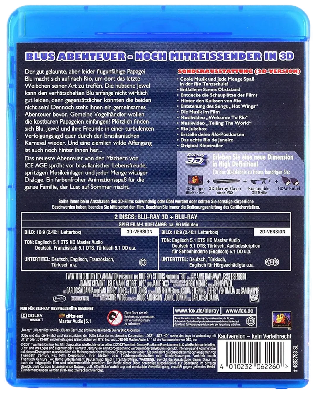Blu ray "Rio" 3D – Blu-ray 3D + Blu-ray + DVD + Digital Copy – Bild 2