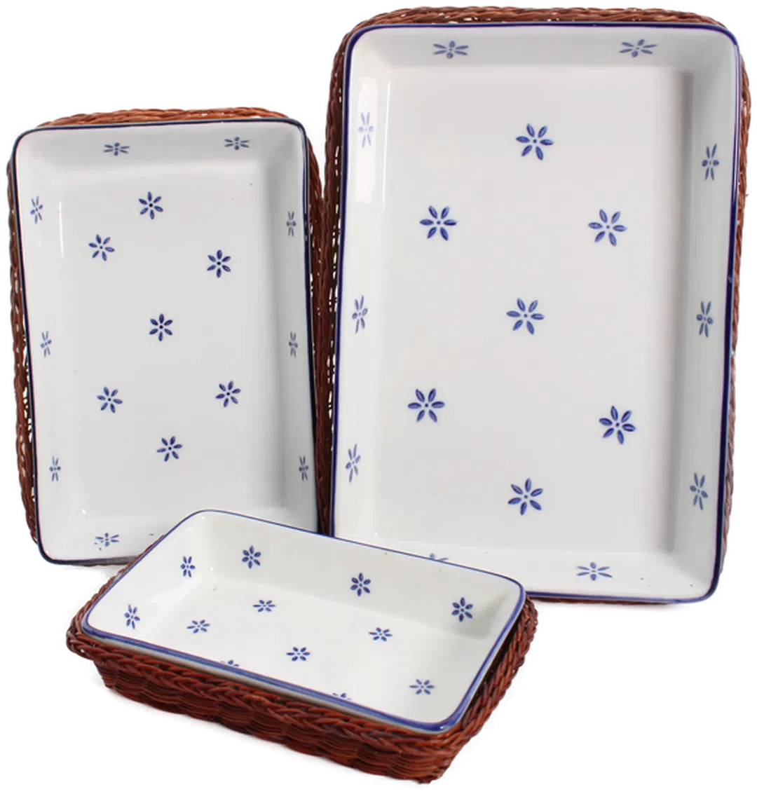 Vintage Keramik-Kasserollen mit Weidenkörben – 3-teiliges Set - Bild 1