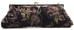 Vintagetasche schwarz florale Pailletten und Perlenstickerrei - Bild 2