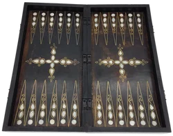 Backgammon Sonstige Messing/Perlmutt (1 Stein fehlt) | Vintage-Charme – Vorschau 8