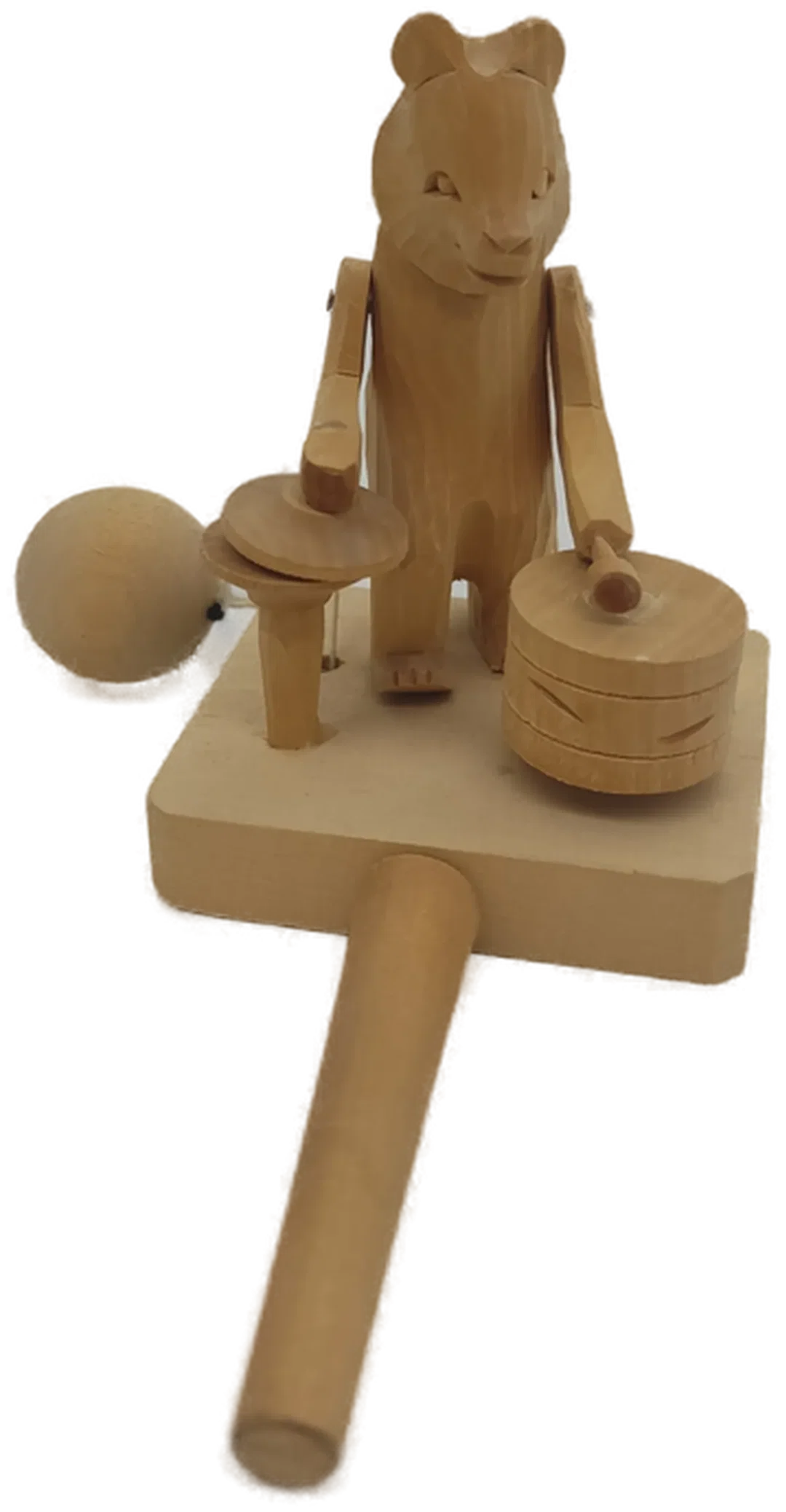 Vintage Russischer Bär Holz handgeschnitzt Spielzeug Becken Trommeln beweglich – Bild 2