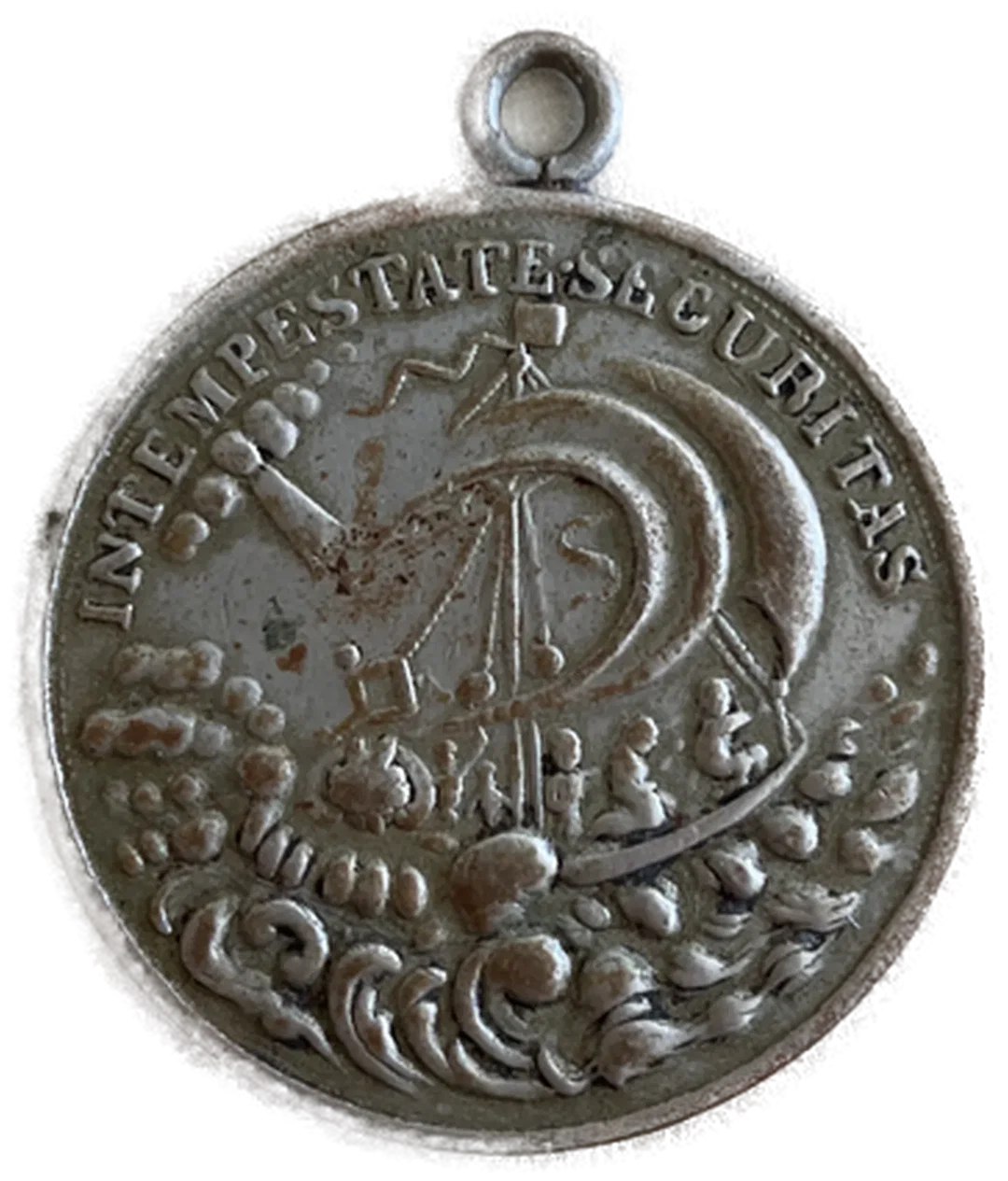 Rarität. silberne Medaille, Heiliger Georg tötet Drachen, Rückseite Schiff - Sammlerstück – Bild 2