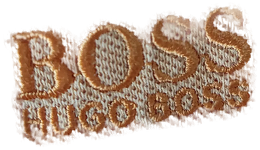 T-Shirt"Hugo Boss", kurzarm mit Kragen und Knopfleiste, orange mit Schriftzug, Größe L – Bild 2