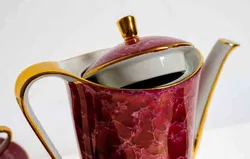 Eigl Porzellan Kaffeeservice lila marmoriert mit Goldrand - Bild 3