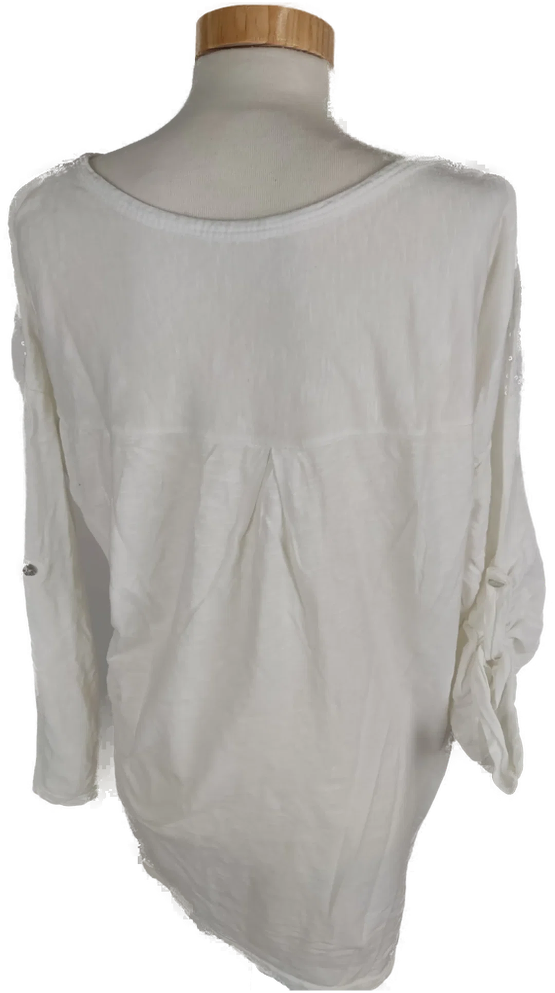 T-Shirt dreiviertelarm mit Rundhalsausschnitt, weiß mit Aufdruck, Größe 40 (geschätzt) – Bild 5