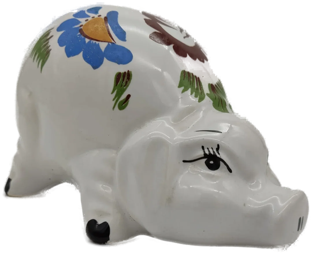 Sparschwein Porzellan, weiß mit Bemahlung, Größe ca. 18 x 12 x 11 cm – Bild 2