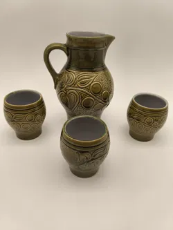 Keramikkrug mit 3 Bechern, rustikal, Landhaus - Bild 3