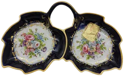 Limoges Doppel-Schale mit Blumenmuster und Goldrand Breite ca 24cm - Bild 1