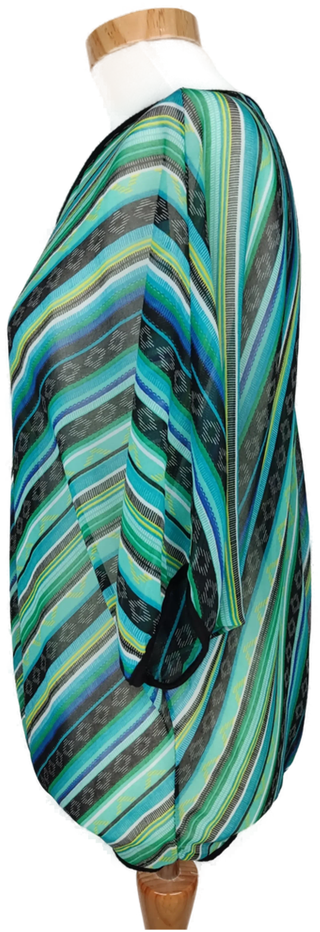 Chilli Damen Bluse grün/schwarz/blau gestreift - S/M – Bild 3