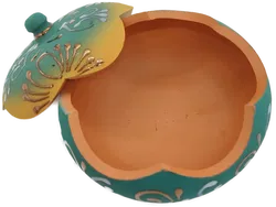 Dose mit Deckel aus Ton, bemalt und reichlich verziert - Bild 3