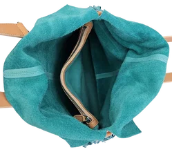 Max V. Koenig Damen Lederhandtasche mit Fransen, türkis/beige - Höhe ca. 37 cm  - Bild 4
