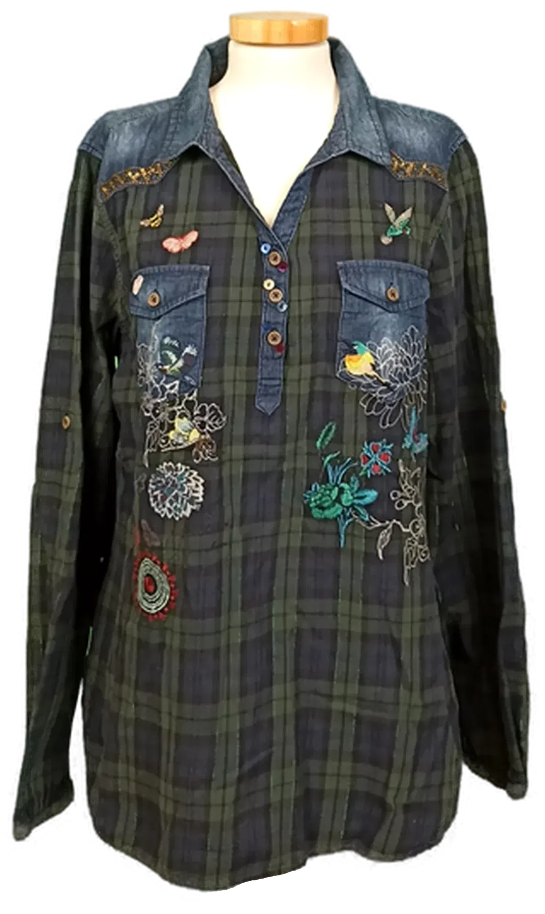 Desigual Damen Bluse blau/grün gemustert Gr. XXL - Bild 1