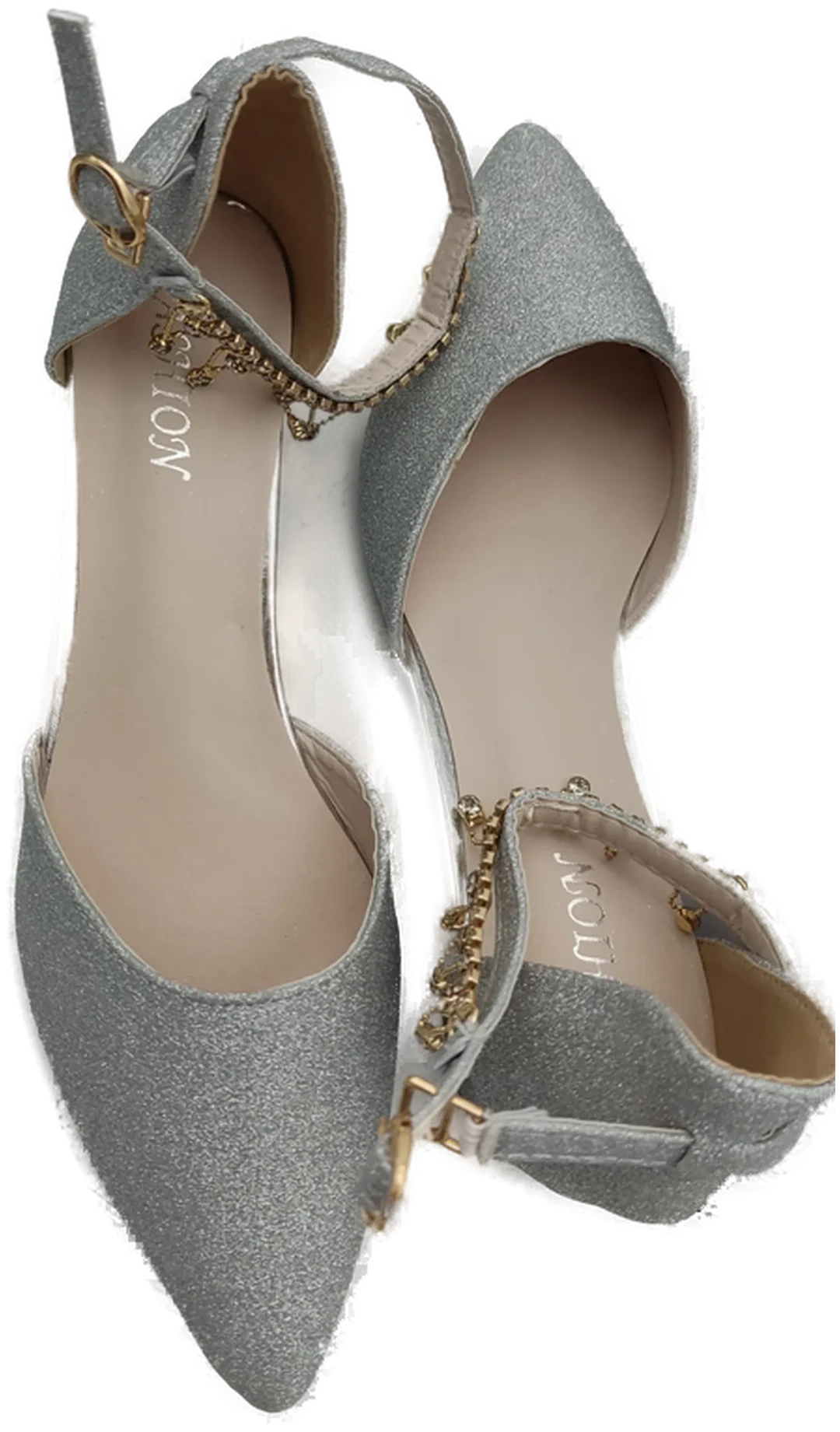 Silberfarbene Glitzer-Pumps mit Strass-Anhängern Gr. 41 | Neu mit Etikett – Bild 7