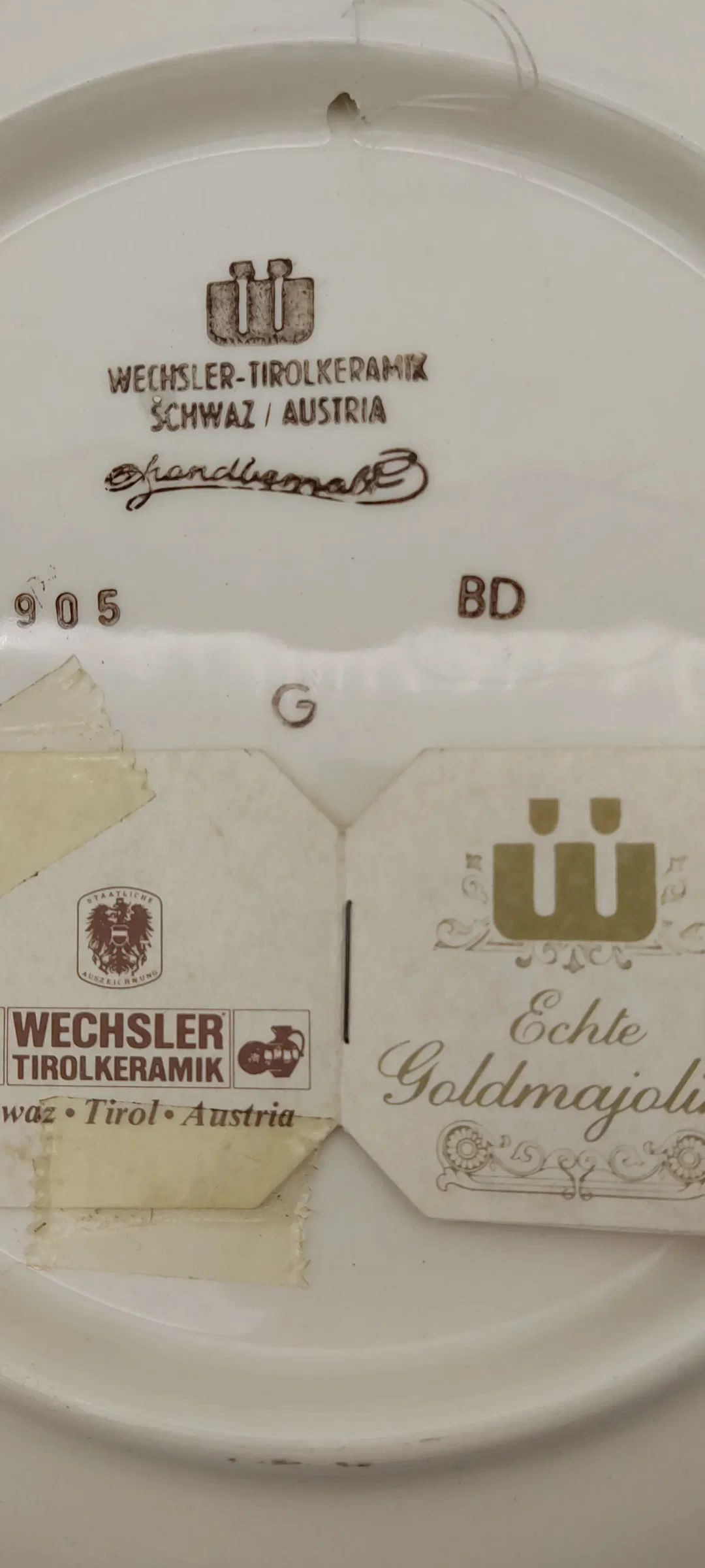 Wechsler Tirolkeramik Wandteller weiß/grün/gold  – Bild 2