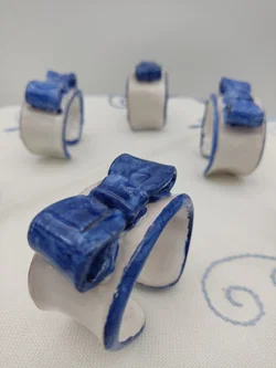 Keramik-Serviettenring mit Schleife 6er-Set | Blau-Weiß Design – Vorschau 6