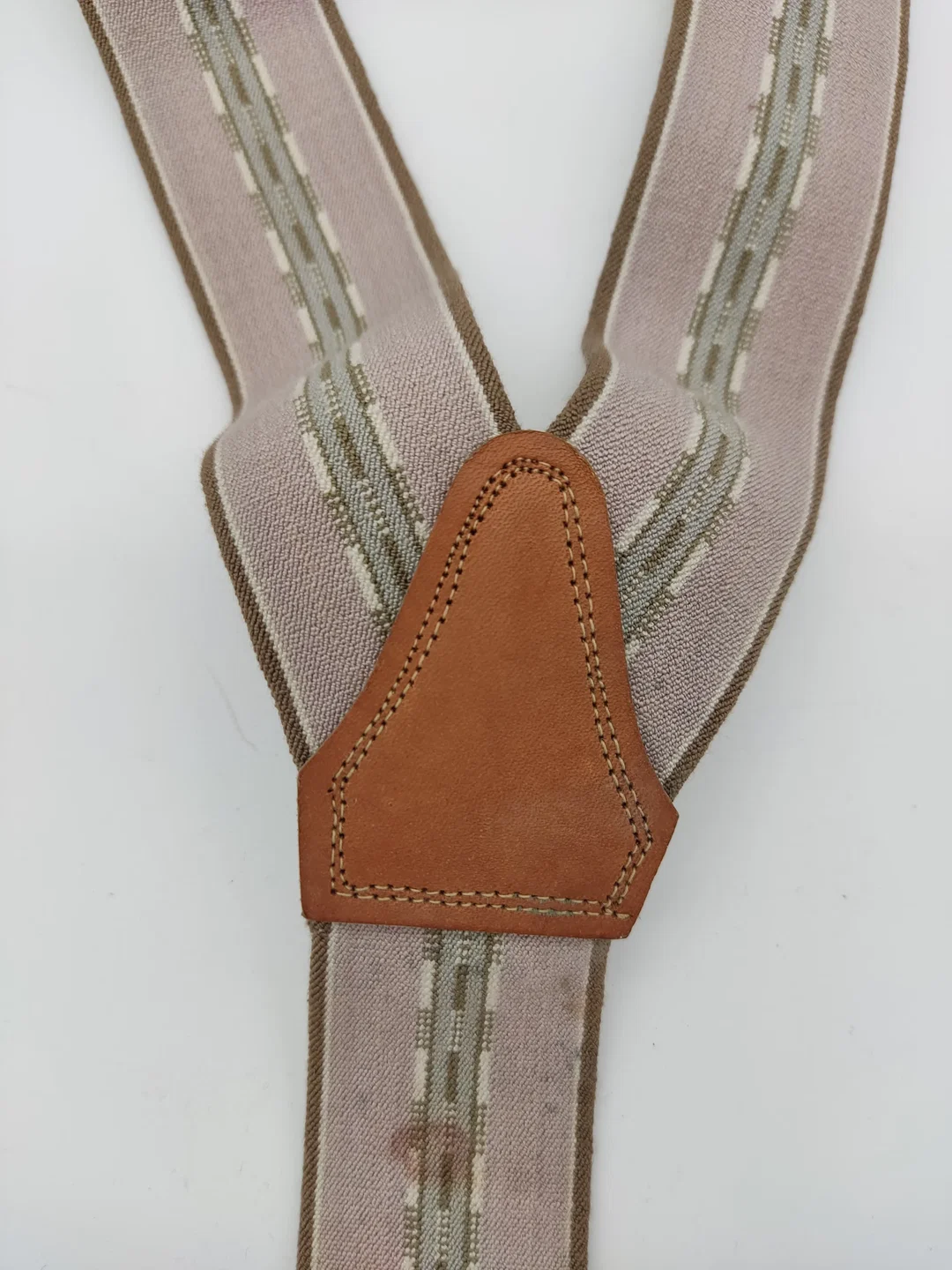 Hosenträger, beige/grün/braun mit Leder – Bild 2