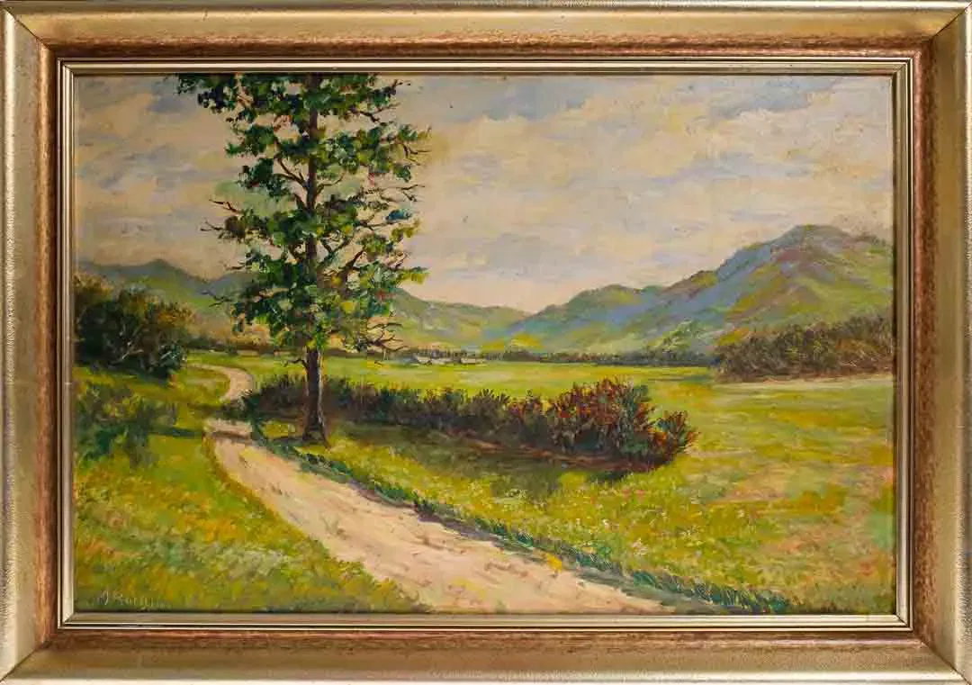 Bild M. Roth Landschaftsgemälde im Goldrahmen, 20. Jh. Pleschingerau - Bild 1